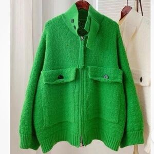 VEVERET Green Zip Up Sweater Cardigan Large